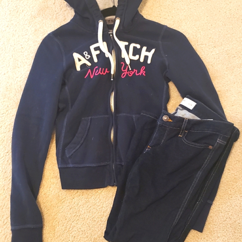 Abercrombie Sweatshirt Hoodie & Jean Jeggings, XS and 00 (24) Stretchy, Navy